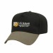 USA-made 5L Black-Khaki Organic Twill baseball cap, decorated view, manufactured in Newark NJ