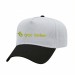 USA-made 5L White-Black Organic Twill baseball cap, decorated view, manufactured in Newark NJ