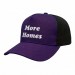 USA-made 5S Purple-Black Organic Twill baseball cap, decorated view, manufactured in Newark NJ