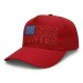 USA-made 5S Red Ripstop baseball cap, decorated view, manufactured in Newark NJ