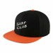 USA-made 6H Black-Blaze Orange Chino baseball cap, decorated view, manufactured in Newark NJ