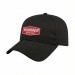 USA-made 6L Black Chino baseball cap, decorated view, manufactured in Newark NJ