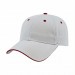 USA-made 6L White-Red Chino baseball cap, 3q view, manufactured in Newark NJ