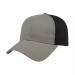 USA-made 6L Light Gray-Black Chino baseball cap, 3q view, manufactured in Newark NJ