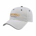 USA-made 6L White-Black Chino baseball cap, decorated view, manufactured in Newark NJ