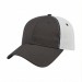 USA-made 6L Dark Gray-White Chino baseball cap, 3q view, manufactured in Newark NJ