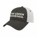 USA-made 6L Dark Gray-White Chino baseball cap, decorated view, manufactured in Newark NJ