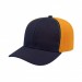 USA-made 6S Navy-Athletic Gold Chino baseball cap, 3q view, manufactured in Newark NJ