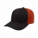 USA-made 6S Black-Orange Chino baseball cap, 3q view, manufactured in Newark NJ