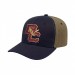 USA-made 6S Navy-Khaki Chino baseball cap, decorated view, manufactured in Newark NJ