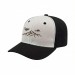 USA-made 6S White-Black Chino baseball cap, decorated view, manufactured in Newark NJ