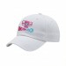 USA-made 6U White Chino baseball cap, decorated view, manufactured in Newark NJ