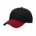 USA-made 6U Black-Red Chino baseball cap, 3q view, manufactured in Newark NJ