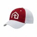 USA-made 6U Red-White Chino baseball cap, decorated view, manufactured in Newark NJ