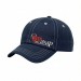 USA-made 6U Navy-White Chino baseball cap, decorated view, manufactured in Newark NJ
