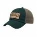 USA-made 6U Hunter Green-Khaki Chino baseball cap, decorated view, manufactured in Newark NJ