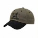 USA-made 6U Khaki-Black Chino baseball cap, decorated view, manufactured in Newark NJ