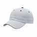 USA-made 6U White-Red Chino baseball cap, 3q view, manufactured in Newark NJ