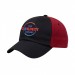 USA-made 6U Black-Red Chino baseball cap, decorated view, manufactured in Newark NJ