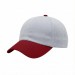 USA-made 6U White-Red Chino baseball cap, 3q view, manufactured in Newark NJ