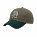 USA-made 6U Khaki-Hunter Green Chino baseball cap, decorated view, manufactured in Newark NJ