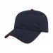 USA-made 6L Navy-Red Brushed Denim baseball cap, 3q view, manufactured in Newark NJ