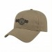 USA-made 6L Khaki Brushed Denim baseball cap, decorated view, manufactured in Newark NJ
