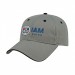 USA-made 6L Light Gray-Black Brushed Denim baseball cap, decorated view, manufactured in Newark NJ