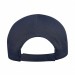 USA-made 6L Navy Brushed Denim baseball cap, back view, manufactured in Newark NJ