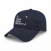 USA-made 6L Navy Brushed Denim baseball cap, decorated view, manufactured in Newark NJ