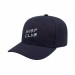 USA-made 6S Navy Brushed Denim baseball cap, decorated view, manufactured in Newark NJ