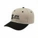 USA-made 6S Putty-Black Brushed Denim baseball cap, decorated view, manufactured in Newark NJ