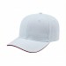 USA-made 6S White-Red Brushed Denim baseball cap, 3q view, manufactured in Newark NJ