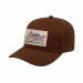 USA-made 6S Brown Brushed Denim baseball cap, decorated view, manufactured in Newark NJ