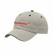 USA-made 6U Putty-Black Brushed Denim baseball cap, decorated view, manufactured in Newark NJ