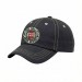 USA-made 6U Dark Gray-White Brushed Denim baseball cap, decorated view, manufactured in Newark NJ