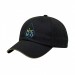 USA-made 6U Black-Khaki Brushed Denim baseball cap, decorated view, manufactured in Newark NJ