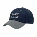 USA-made 6U Navy-Light Gray Brushed Denim baseball cap, decorated view, manufactured in Newark NJ