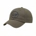 USA-made 6U Khaki Brushed Denim baseball cap, decorated view, manufactured in Newark NJ