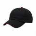 USA-made 6U Black-Red Brushed Denim baseball cap, 3q view, manufactured in Newark NJ