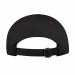USA-made 6U Black-Red Brushed Denim baseball cap, back view, manufactured in Newark NJ