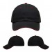 USA-made 6U Black-Red Brushed Denim baseball cap, virtual view, manufactured in Newark NJ
