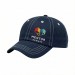 USA-made 6U Navy-White Brushed Denim baseball cap, decorated view, manufactured in Newark NJ