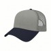 USA-made 6L Light Gray-Navy Chino baseball cap, 3q view, manufactured in Newark NJ