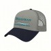 USA-made 6L Light Gray-Navy Chino baseball cap, decorated view, manufactured in Newark NJ