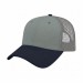 USA-made 6L Light Gray-Navy Chino baseball cap, 3q view, manufactured in Newark NJ