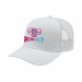 USA-made 6S White Chino baseball cap, decorated view, manufactured in Newark NJ
