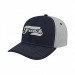 USA-made 6S Navy-Light Gray Chino baseball cap, decorated view, manufactured in Newark NJ