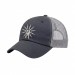 USA-made 6U Heather Gray-Light Gray Chino baseball cap, decorated view, manufactured in Newark NJ