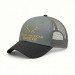 USA-made 6U Light Gray-Black Chino baseball cap, decorated view, manufactured in Newark NJ